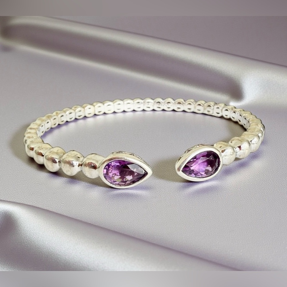 Sterling Silver Bracelet Gabriel & Co Bujukan Pear Shape Amethyst Split Bangle